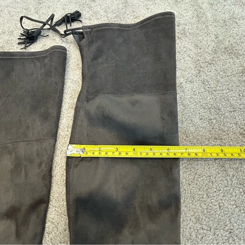 Marc Fisher gray faux suede knee-high over the knee tassel boots chunky heel 9